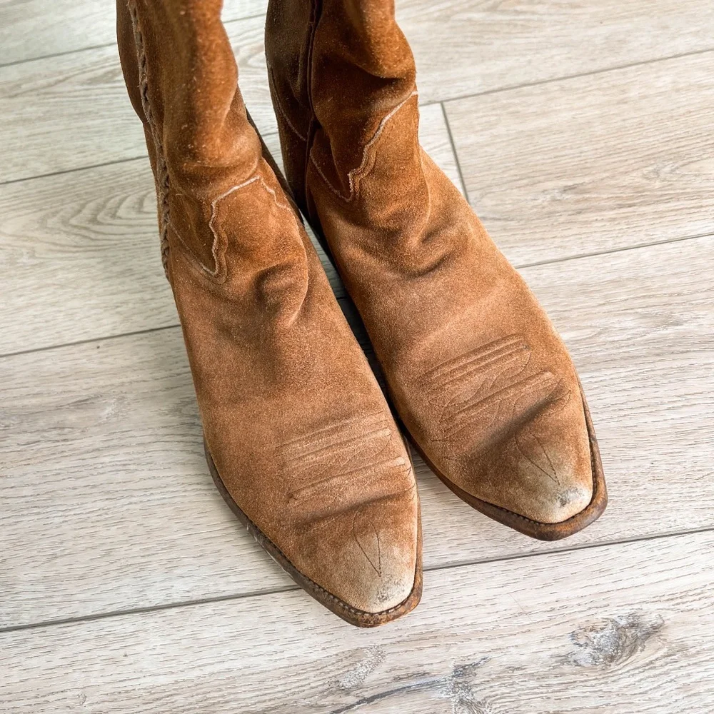 True Vintage Handmade Genuine Leather Brown Western Cowboy Boots USA - Picture 4 of 9